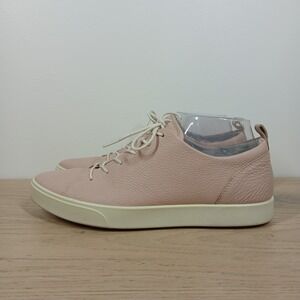 ECCO Sneakers Women 9 Pink Leather Lace Up Low Top Minimal Streetwear Casual